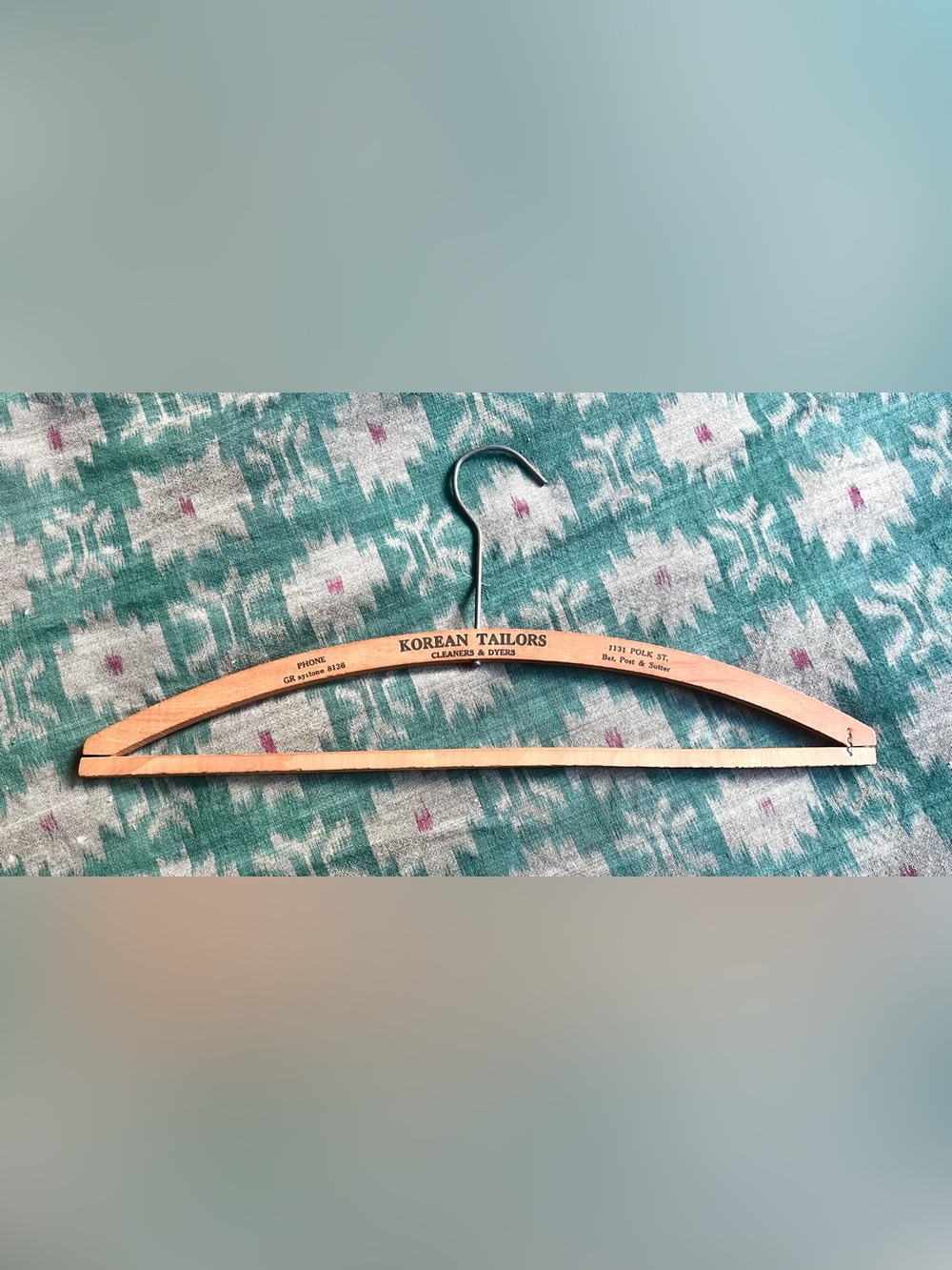 Rare Vintage Korean Tailors San Francisco Wooden Advertising Hanger